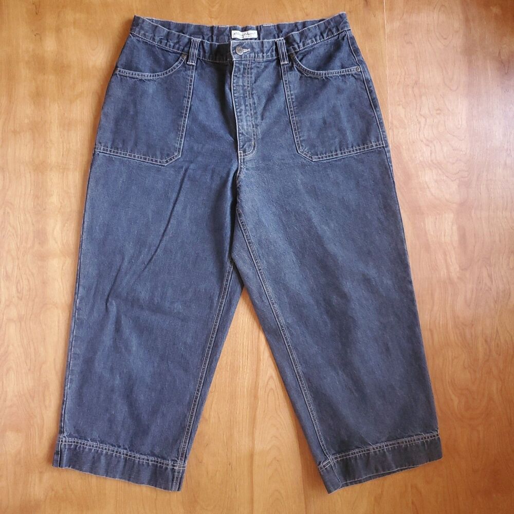 VTG Eddie Bauer Capri Jeans Womens 16P Blue Cropped Wide Leg Denim Cotton